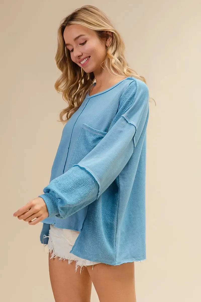 BiBi Oversized Pocket Front Sweatshirt - DAVERRI FASHIONS