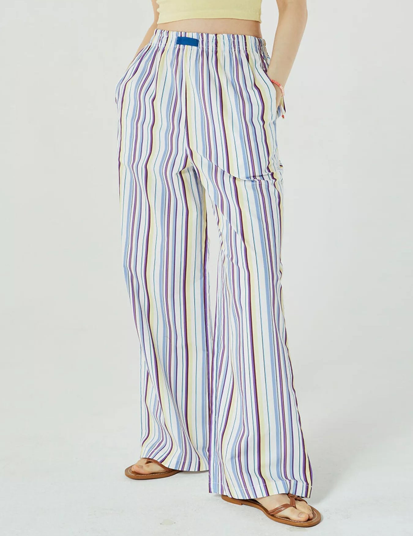 Multi-colored Stripes Elastic Waist Wide Leg Pants | Loungewear Pants Daverri Fashions