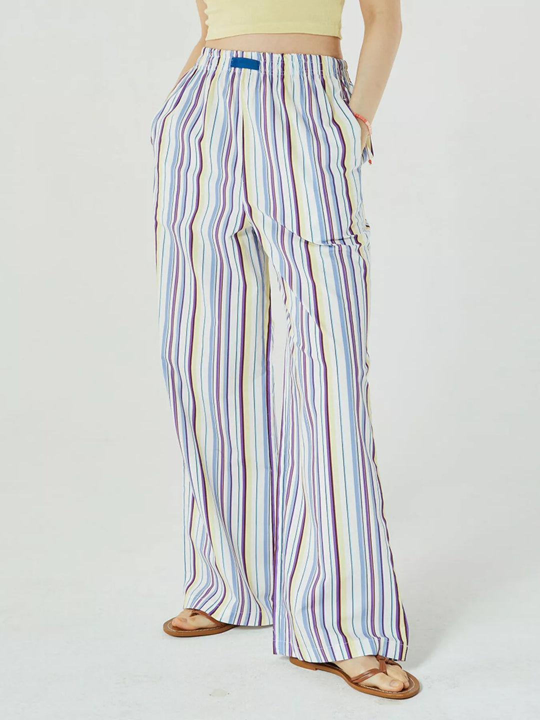 Multi-colored Stripes Elastic Waist Wide Leg Pants | Loungewear Pants Daverri Fashions