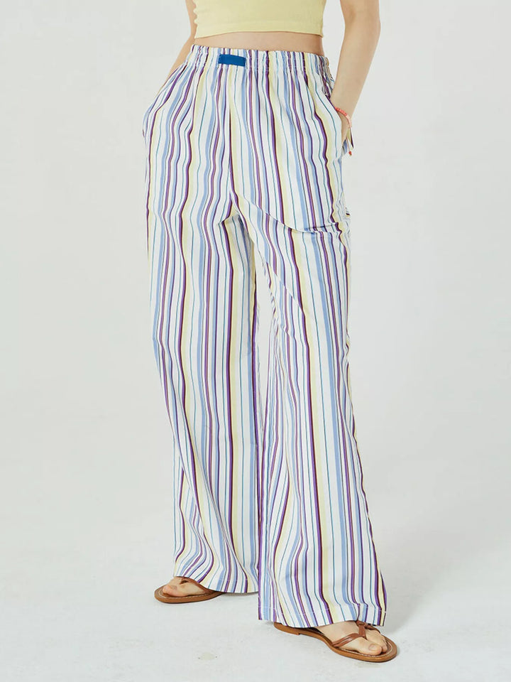Multi-colored Stripes Elastic Waist Wide Leg Pants | Loungewear Pants Daverri Fashions