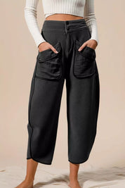 Black high-waisted BiBi Washed Terry cargo pants with pockets