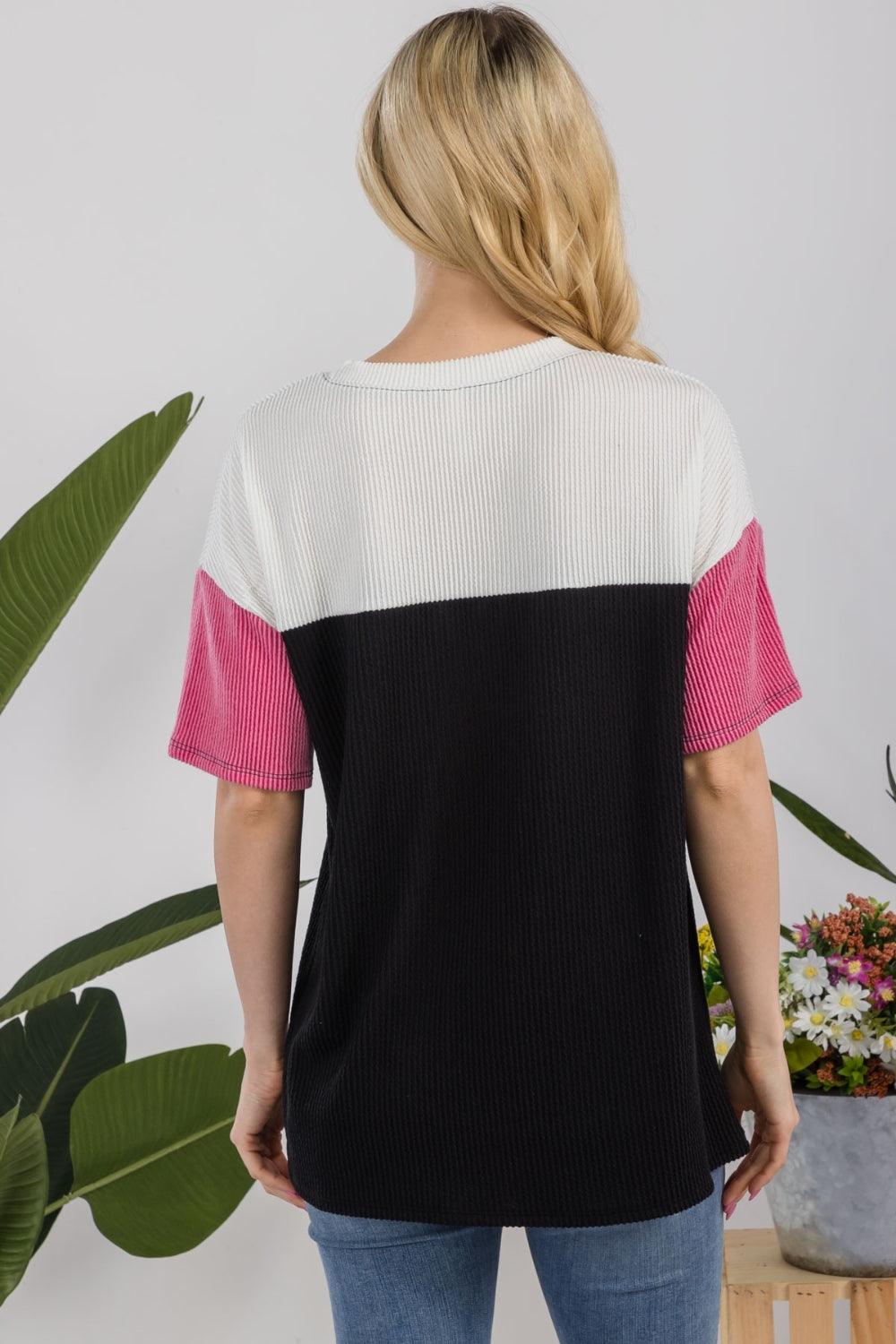 Celeste Full Size Ribbed Color Block T-Shirt Shirts & Tops