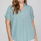 She + Sky Full Size Printed Johnny Collar Short Sleeve Blouse Plus Size Blouses