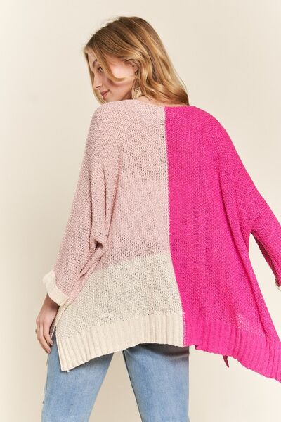 ADORA Side Slit Color Block Long Sleeve Sweater Sweaters