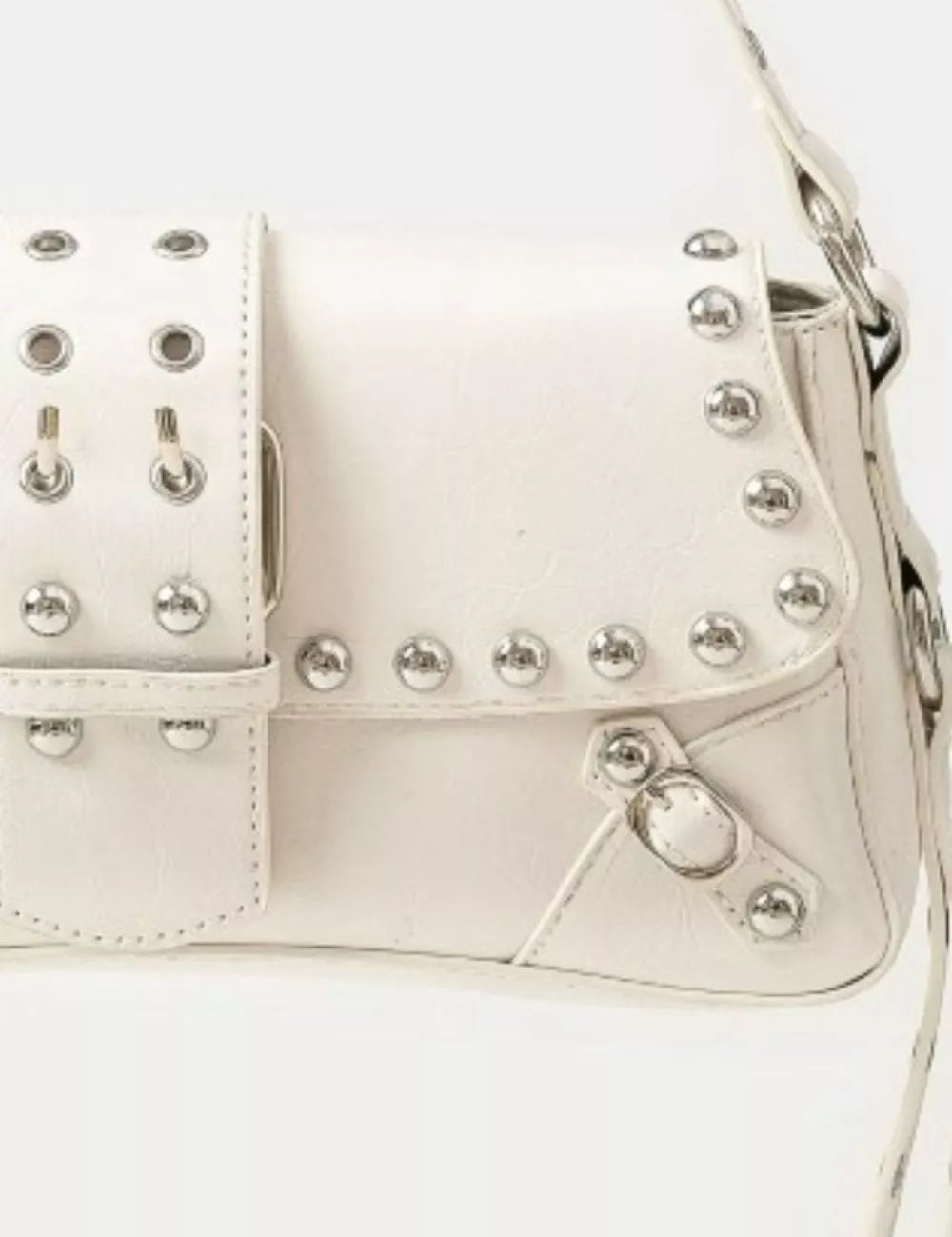 Fame Glossy Faux Leather Rivet Trim Shoulder Bag | Habdbags Daverri Fashions