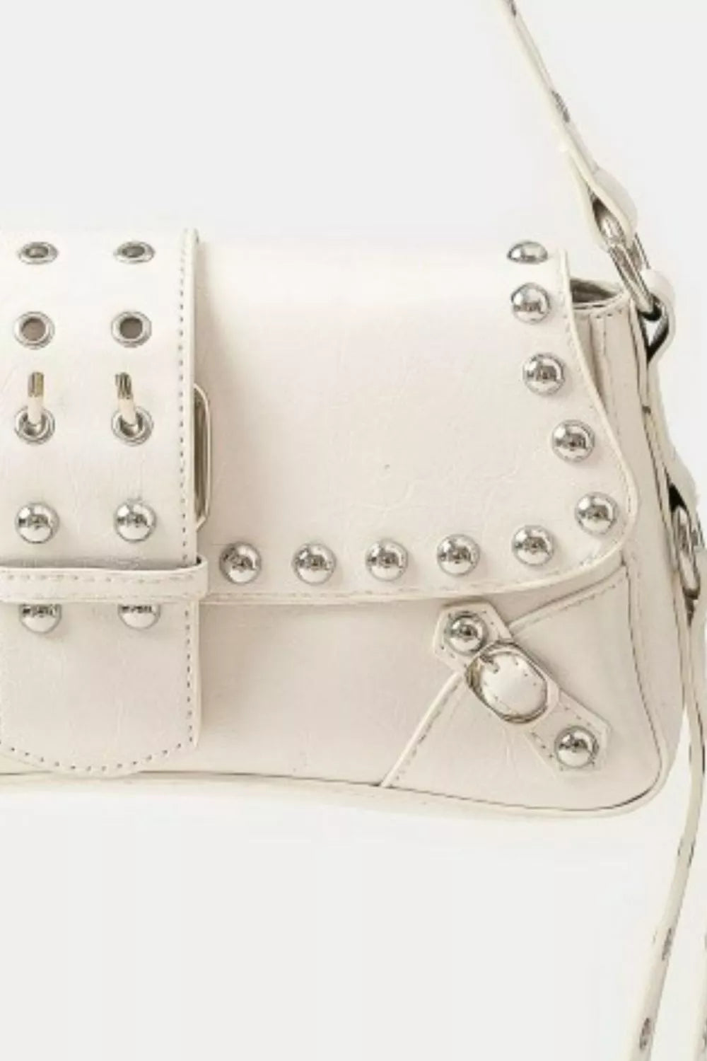 Fame Glossy Faux Leather Rivet Trim Shoulder Bag | Daverri Fashions