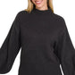 Zenana Black Balloon Sleeve Mock Neck Sweater - DAVERRI FASHIONS