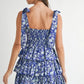 MABLE Floral Print Shoulder Tie Layered Mini Dress