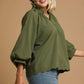Umgee Full Size Textured Notched Balloon Sleeve Blouse Plus Size - DAVERRI FASHIONS