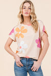 BOMBOM Floral Short Sleeve T-Shirt - DAVERRI FASHIONS