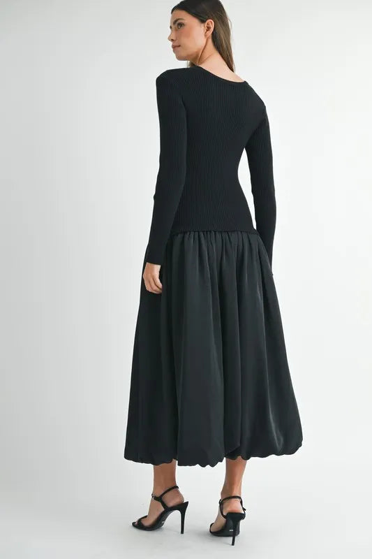 MABLE Ribbed Poplin Mix Midi Sweater Dress Midi Dresses