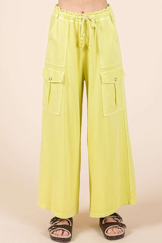 Mittoshop French Terry Cargo Wide Leg Pants Yellow