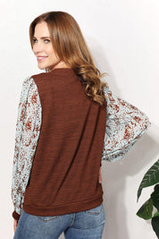 And The Why Full Size Foil Printed Sleeve Top | Tops Daverri Fashions