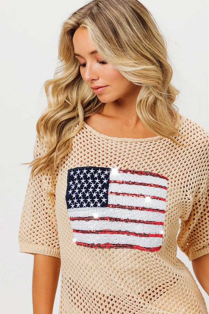 BiBi Sequin American Flag Knit Cover Up | Cover Ups Daverri Fashions