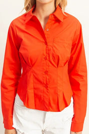 HYFVE Long Sleeve Pleated Waist Poplin Shirt | Daverri Fashions