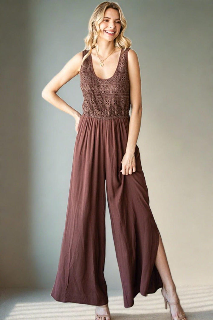 Tie Back Sleeveless Wide Leg Jumpsuit Jumpsuits