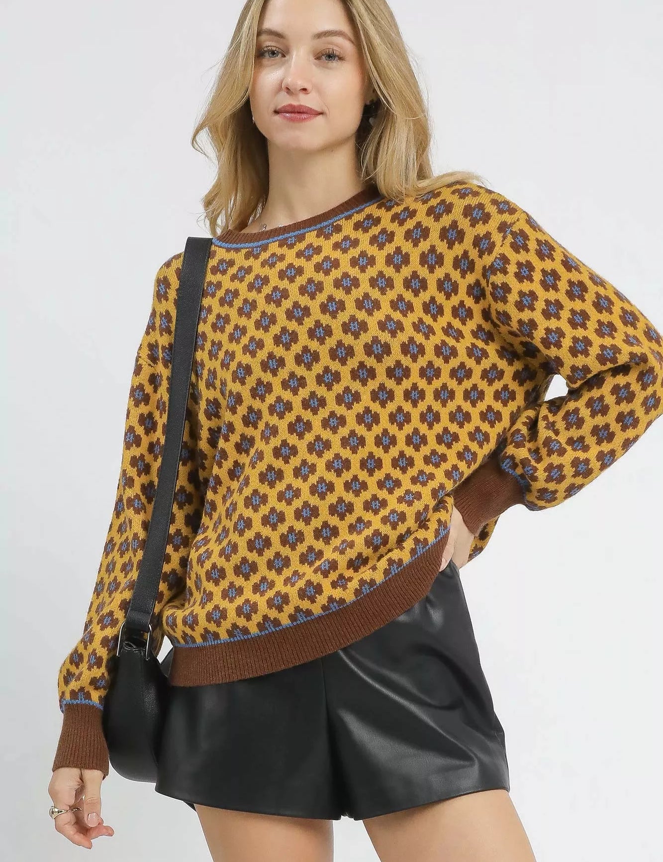 HONEY MIX Umgee Abstract Print Crew Neck Sweater | Sweaters Daverri Fashions