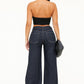 Womens low rise diamond stars wide-leg denim jeans with rolled cuffs