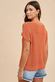Terracotta Annie Wear round neck knit sweater with cap sleeves