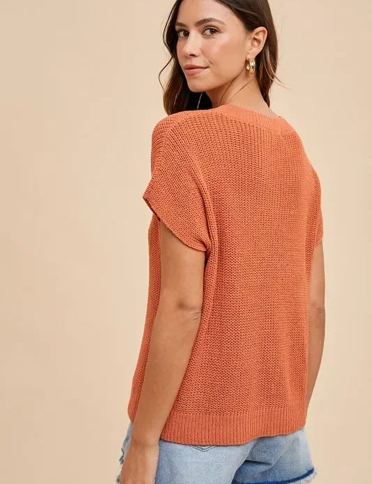 Terracotta Annie Wear round neck knit sweater with cap sleeves