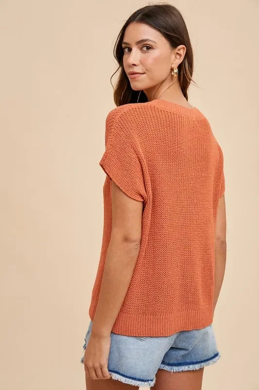 Terracotta Annie Wear round neck knit sweater with cap sleeves
