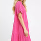Vibrant pink Umgee linen tiered babydoll dress with ruffle sleeves and scalloped hem