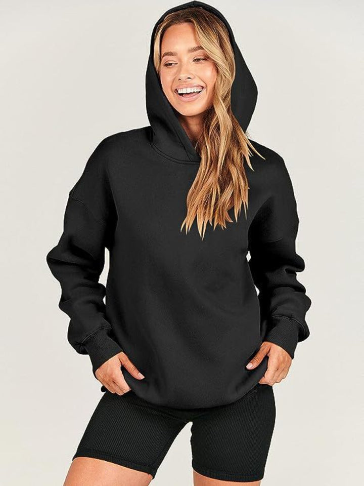 Dropped Shoulder Long Sleeve Hoodie Tops