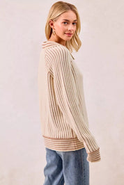BiBi Half Button Ribbed Two Tone Sweater | Sweaters Daverri Fashions