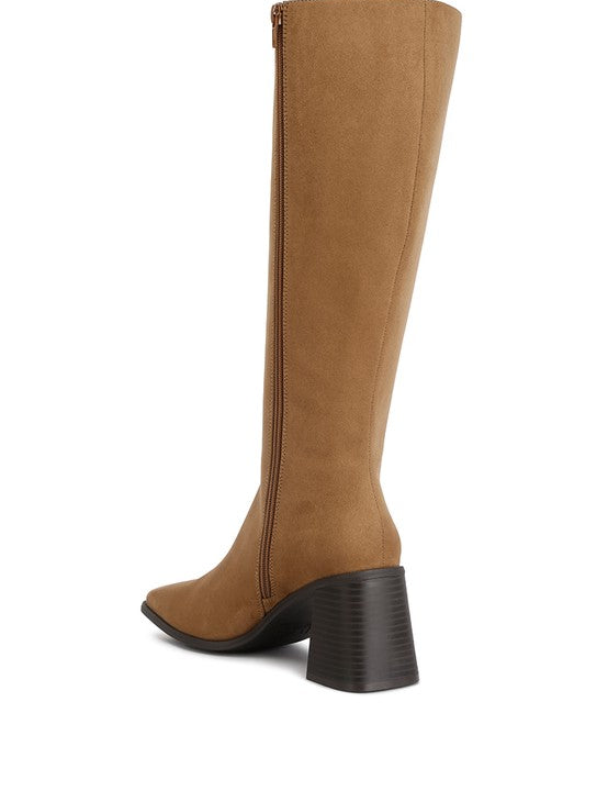Paytin Faux Leather Block Heel Calf Length Boots | Boots Daverri Fashions