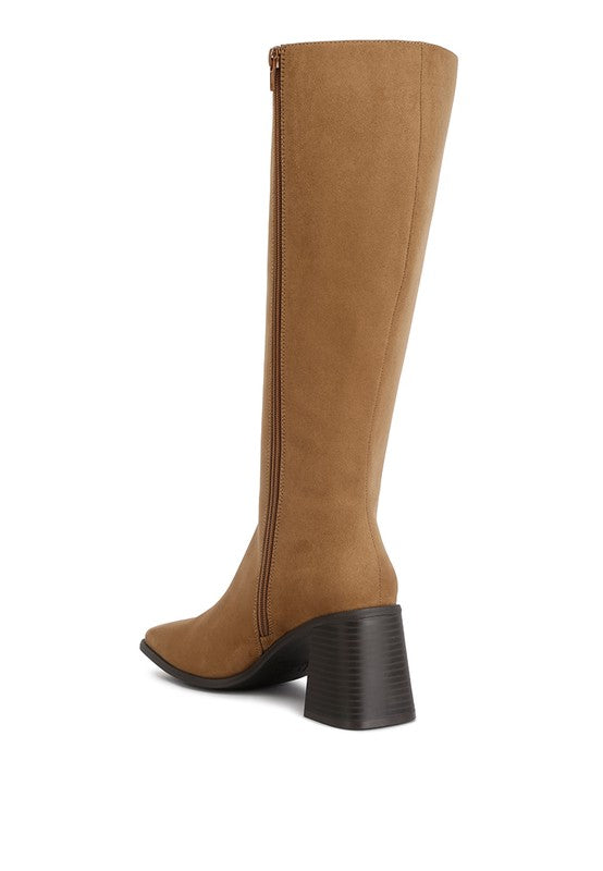 Paytin Faux Leather Block Heel Calf Length Boots | Boots Daverri Fashions