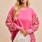 BiBi French Terry Stripe Combo Sweatshirt in pink and red stripes