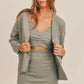 MABLE 3 Pieces Sweater Set with Crop Cami, Mini Skirt, Cardigan Dusty Olive M L Skirt Sets