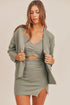 MABLE 3 Pieces Sweater Set with Crop Cami, Mini Skirt, Cardigan Dusty Olive M L Skirt Sets