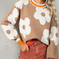 Flower Pattern Contrast Striped Baggy Sweater - DAVERRI FASHIONS