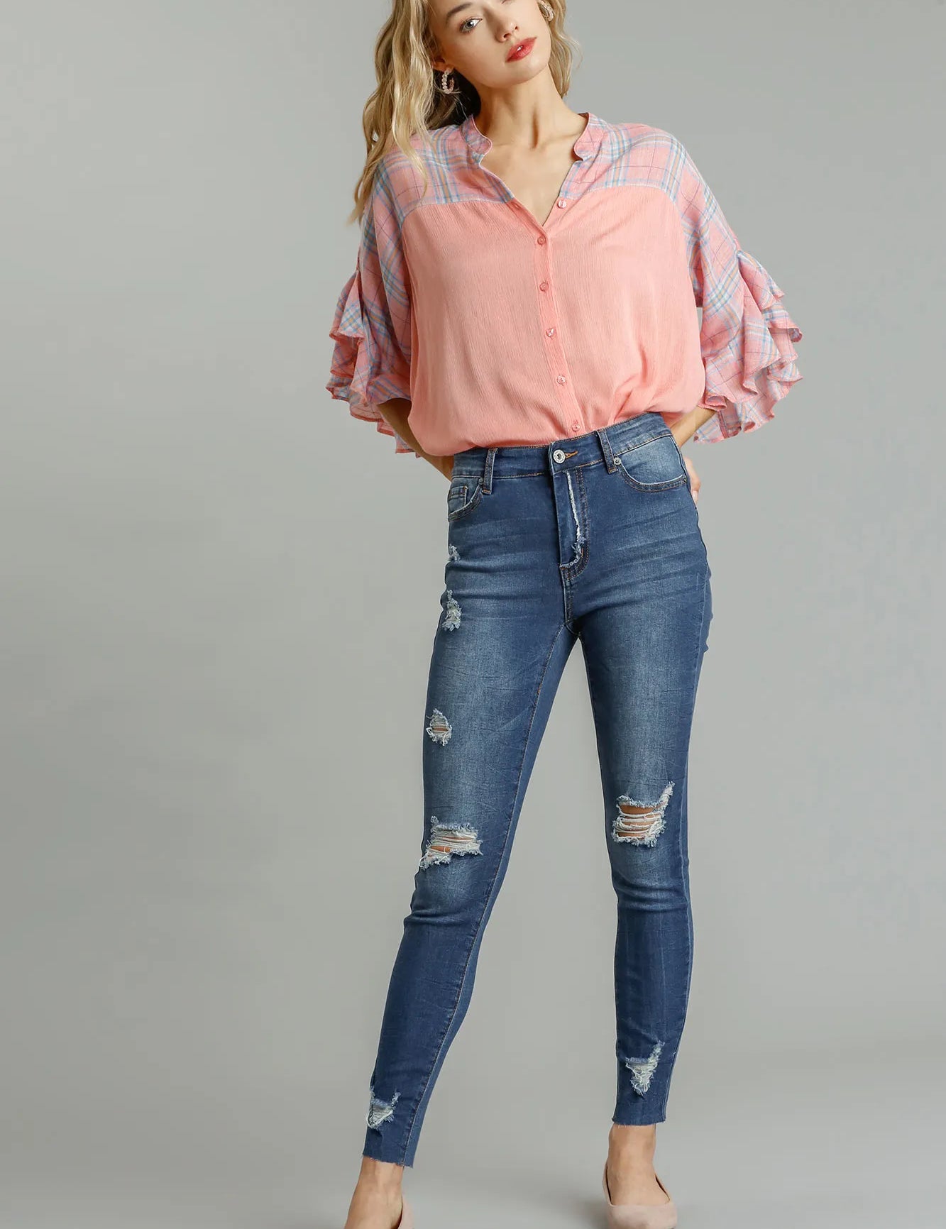 DENIM BLUE Umgee Distressed Skinny Jeans with Pockets | Jeans Daverri Fashions