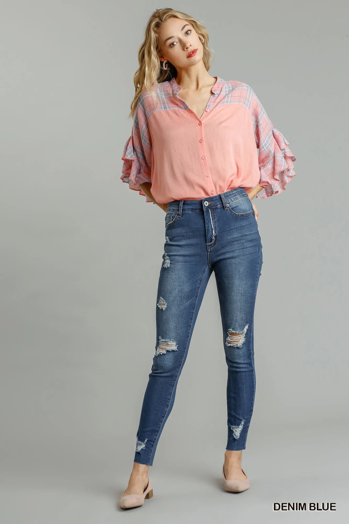 Umgee Distressed Skinny Jeans with Pockets DENIM BLUE Jeans