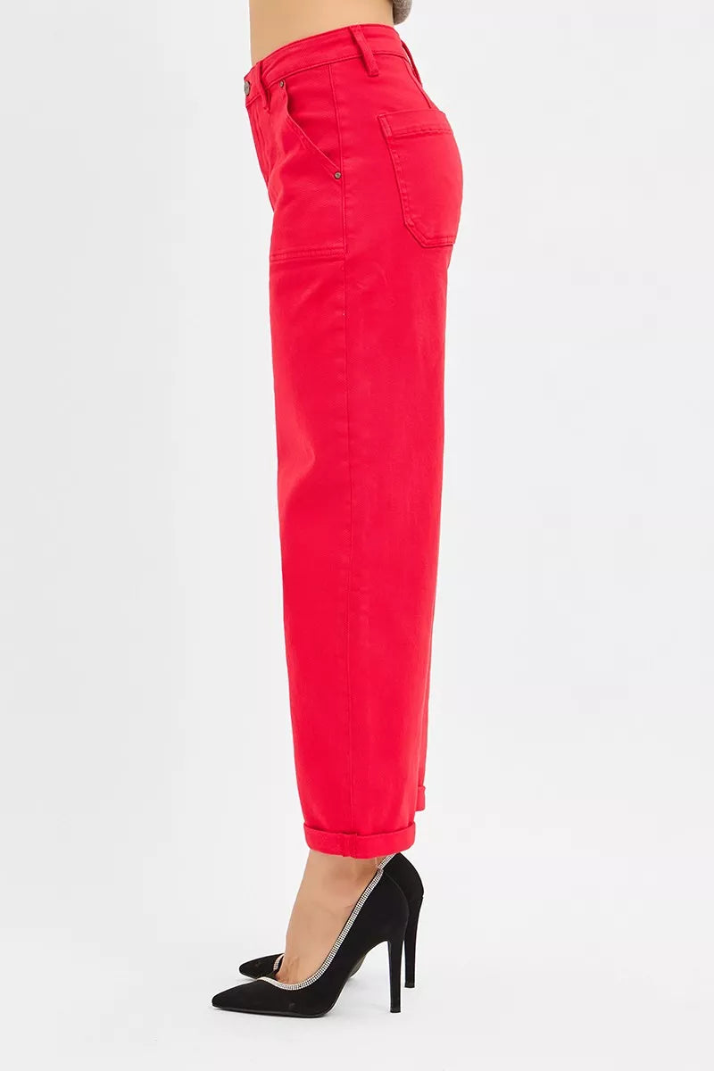 RISEN High Rise Ankle Cuffed Barrel Pants | Pants Daverri Fashions