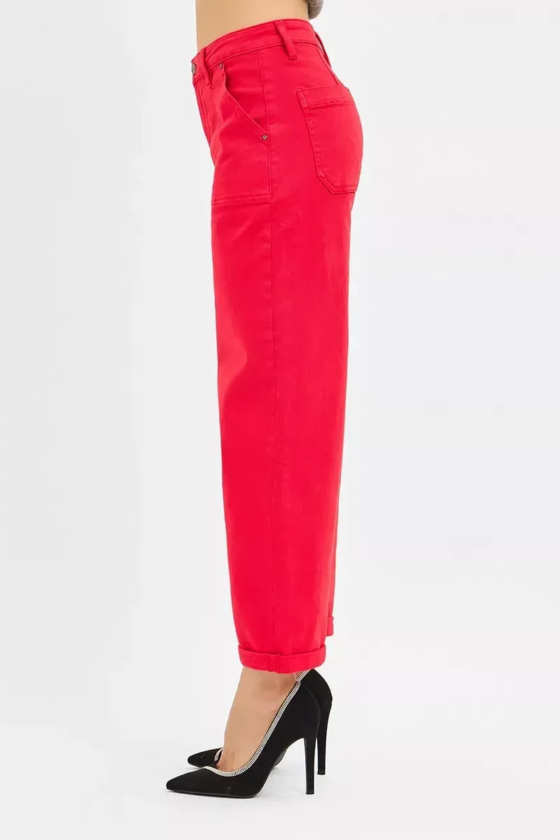 RISEN High Rise Ankle Cuffed Barrel Pants - DAVERRI FASHIONS