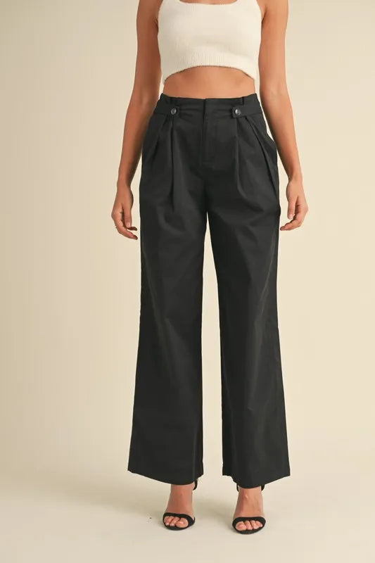 MABLE High Waist Front Pleated Detail Wide Leg Pants Pants