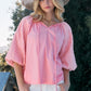 ODDI Full Size Poplin Bubble Sleeve Blouse Pink Blouses