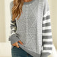 Striped Round Neck Dropped Shoulder Sweater - DAVERRI FASHIONS