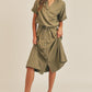 MABLE Short Sleeve Top and Button Down Midi Skirt Set Olive M Skirts