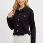 RISEN Full Size Irregular Fray Hem Button Up Denim Jacket Plus Size