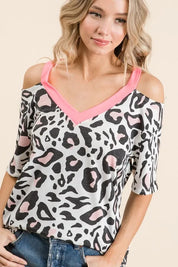 BiBi Leopard Print Top with Shoulder Cut Out | Tops Daverri Fashions