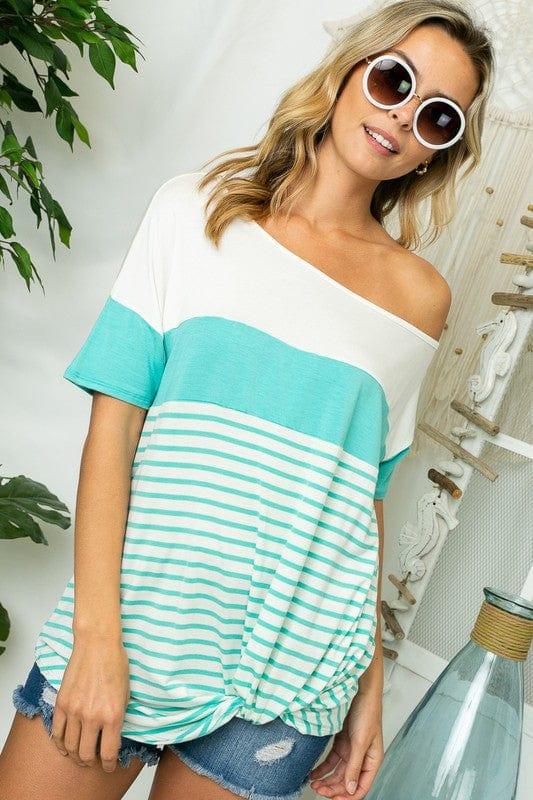 Plus Front Twist Off Shoulder Striped Top Shirts & Tops