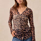 BiBi Leopard Printed Mesh Shirt With Button Up V Neck - DAVERRI FASHIONS