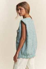 J.NNA Frayed Tweed Padded Shoulder Vest | Vests Daverri Fashions