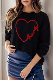 Graphic Round Neck Long Sleeve Sweater | Sweaters Daverri Fashions