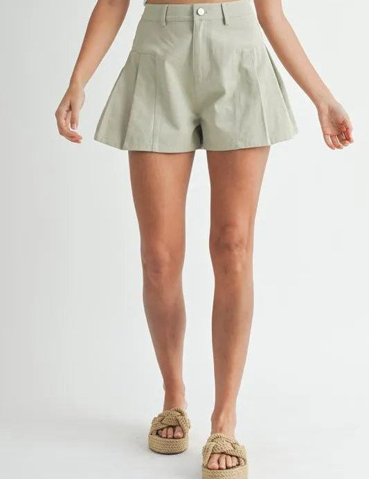 Sage S MABLE Pleated High Waist Twill Shorts | Daverri Fashions