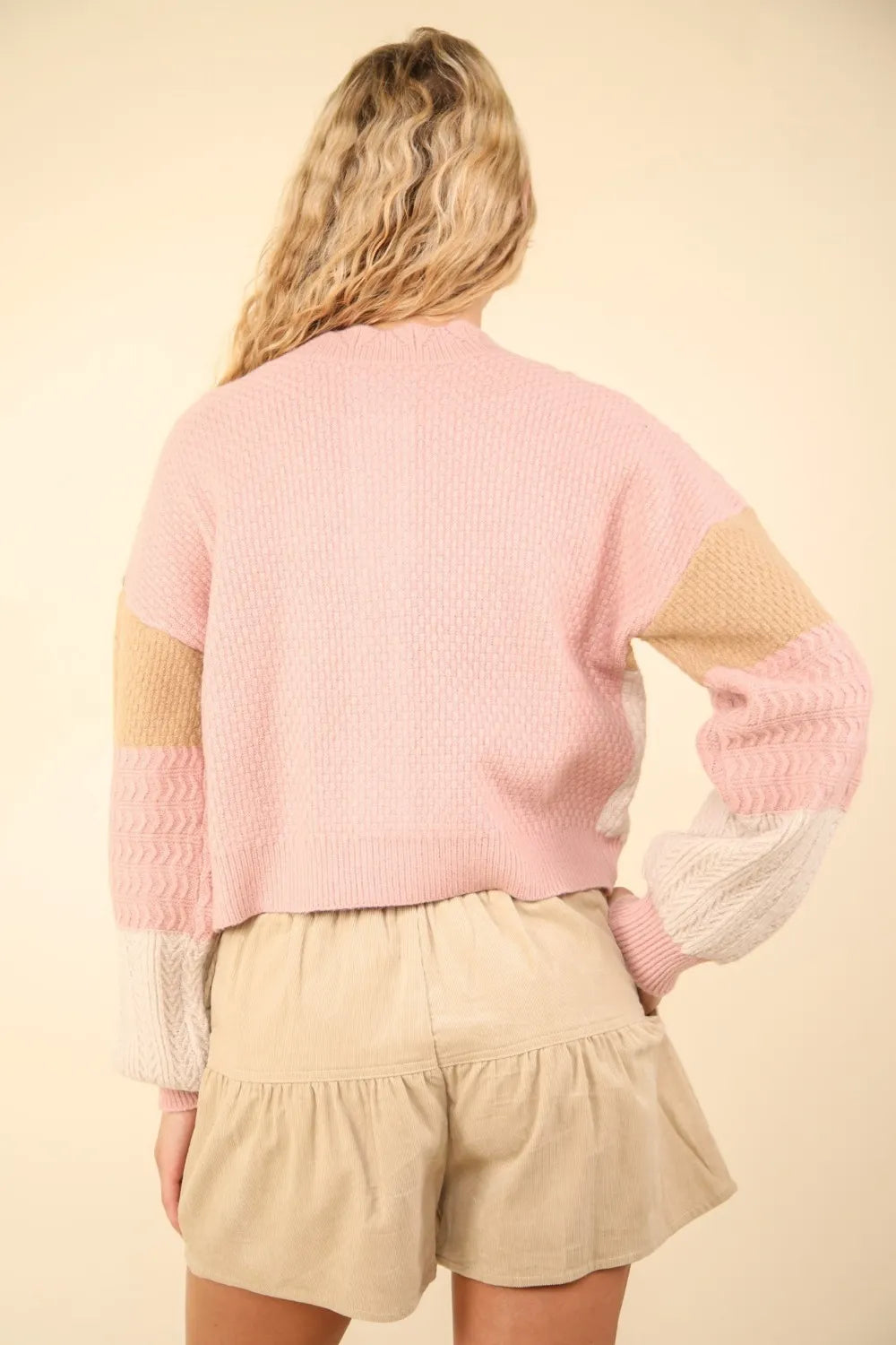 VERY J Color Block Button Down Textured Sweater Cardigan Cardigans